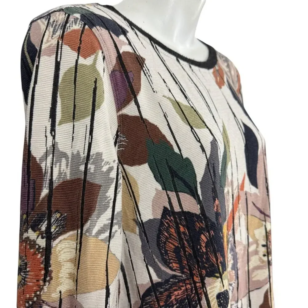 John Mark Womens Floral Long Sleeve Oversized Longline Pullover Sweater sz M